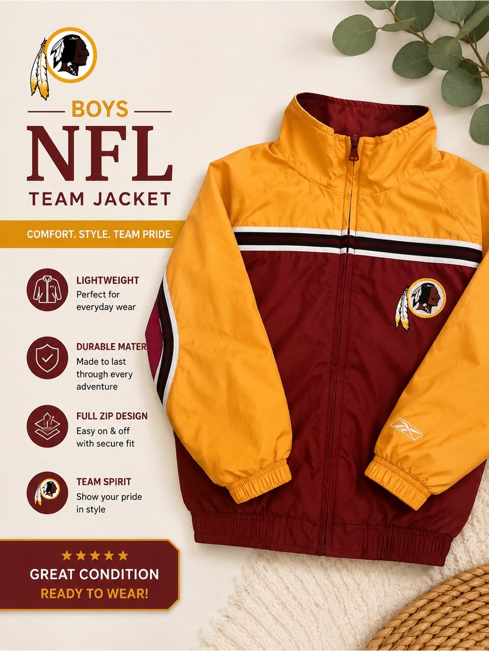❤️💛 Redskins NFL Windbreaker Jacket